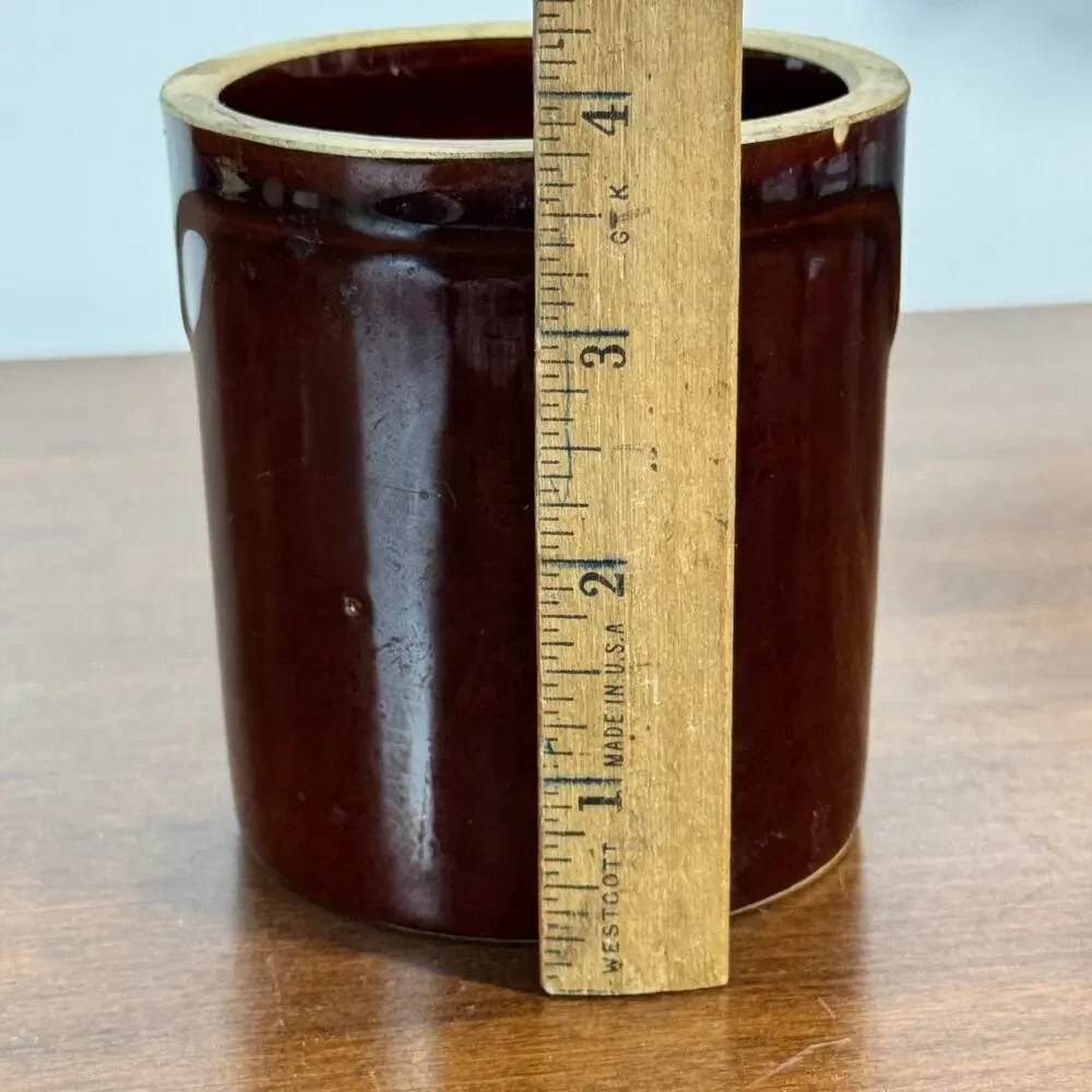 Antique Brown Albany Slip Stoneware Butter Crock Primitive Kitchen Pottery 4